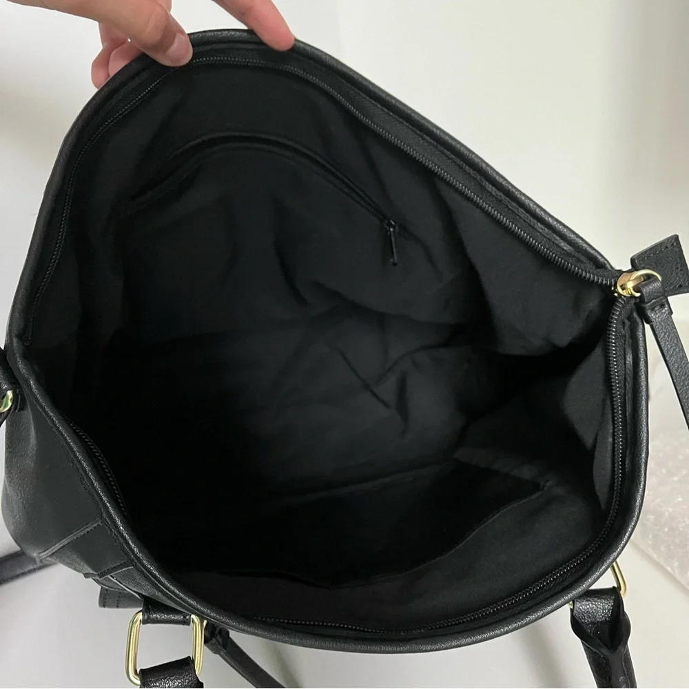 Franco Sarto Black Leather Tote Bag Crossbody with Gold Accents Like New - Picture 6 of 13